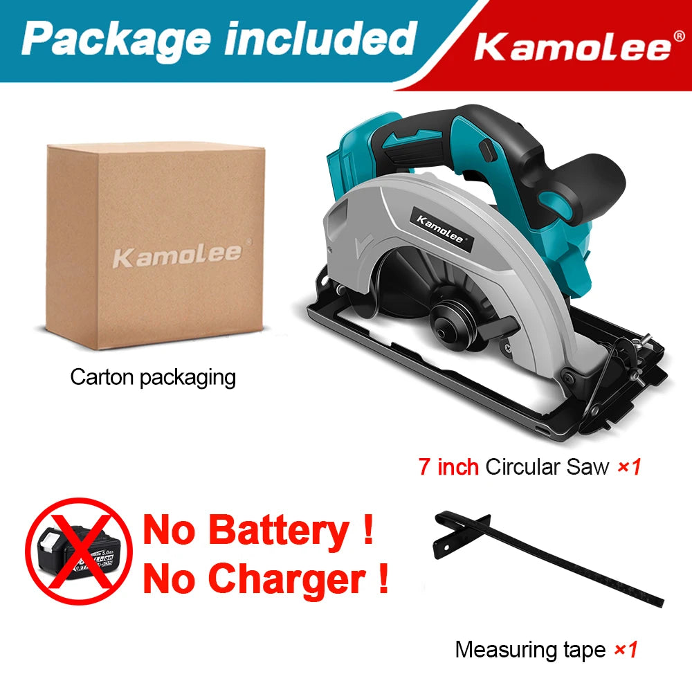 Kamolee 7 inch 21V 6.0Ah 6000mAh Electric Circular Saw  for Home DIY Apply to 18V 21V Battery