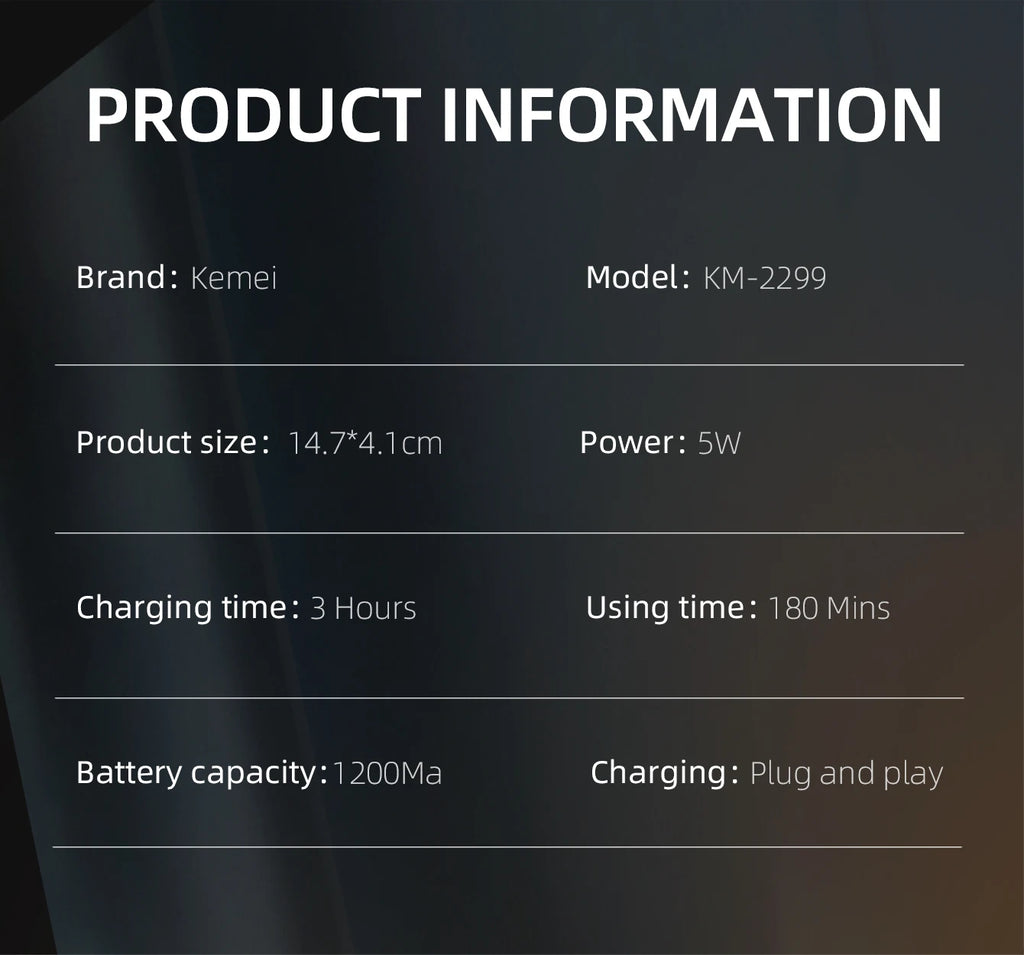 Kemei KM2299 Professional Hair Clipper 0mm Zero Gapped Carving Clipper Men's Cordless Hair Trimmer Electric Hair Cutting Machine