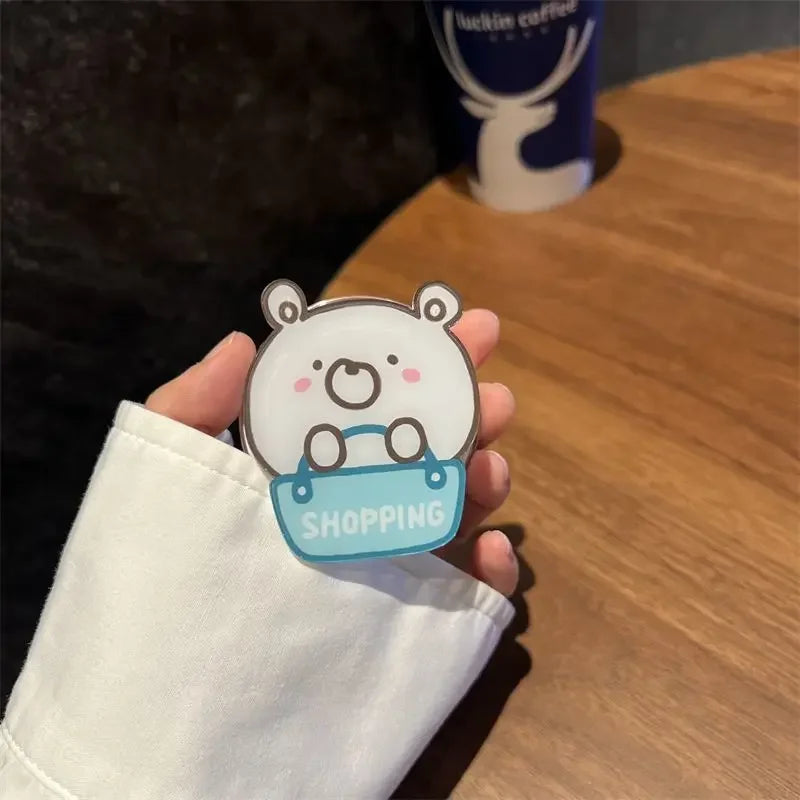 Ins Korean Cute Snacks White Bear Holder for IPhone Bracket Grip Tok Cartoon Magnetic Wireless Charge Phone Stand Phone Support