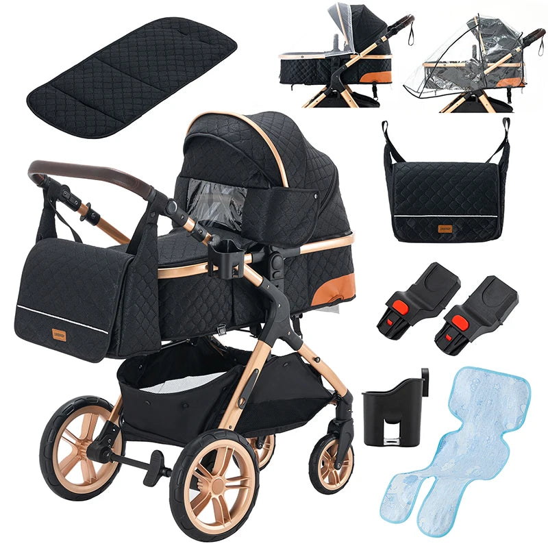 Luxury Baby Stroller 3 in 1 Newest Easy Folding Multifunctional Stroller Travel Portable Baby Carriage Safety Seat EU Standard
