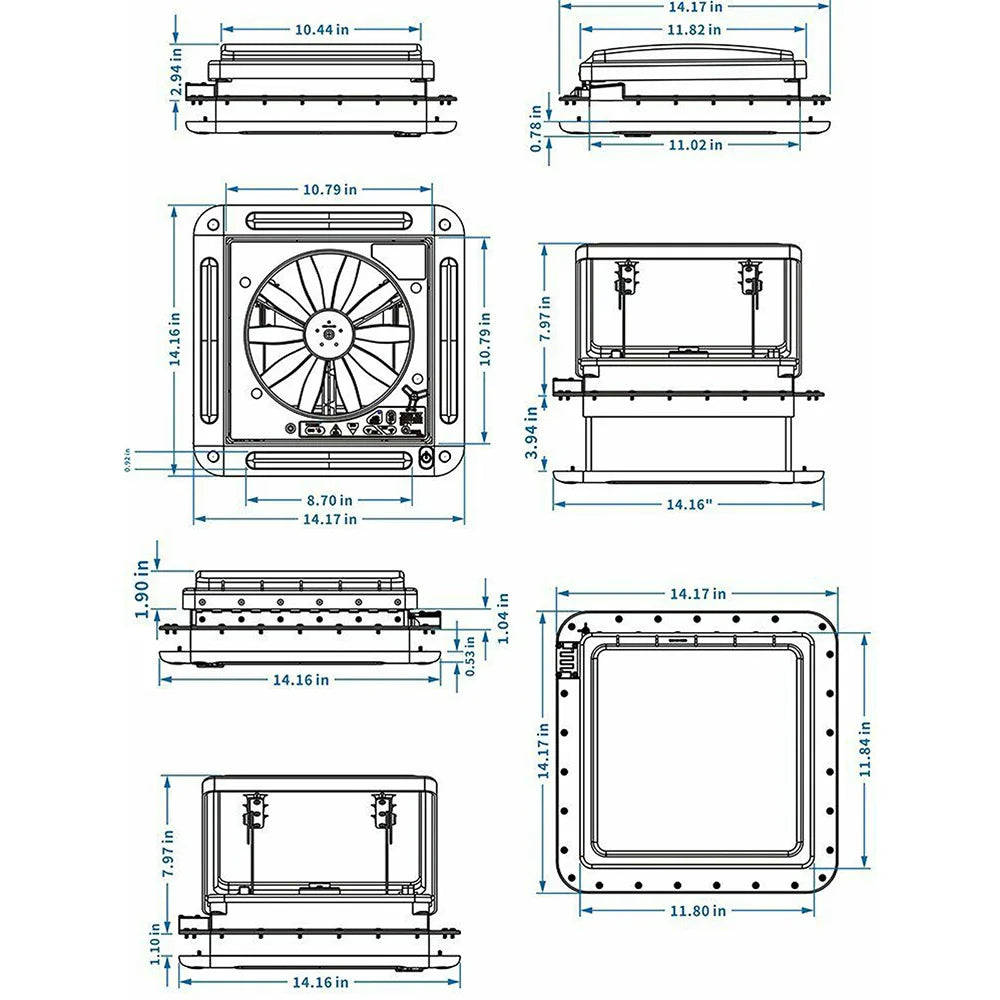 Caravan Roof Vent Fan for RV Light-transmitting Window Motorhome Air Ventilation Automatic Exhaust Fan with LED Light 12V