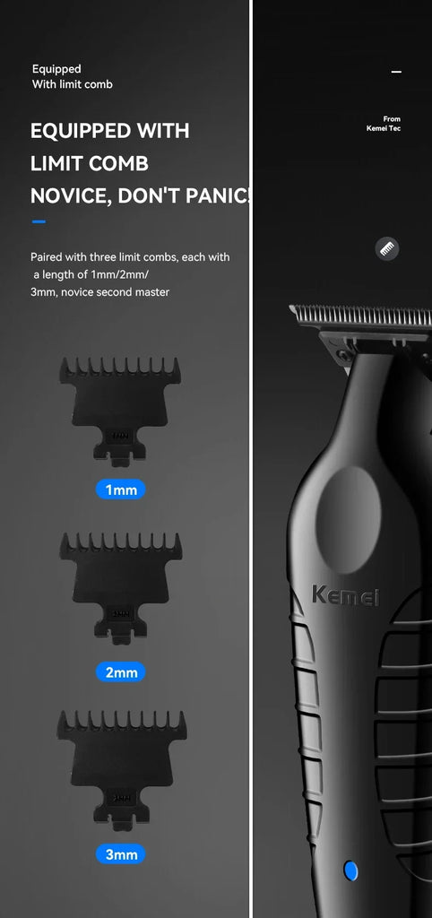 Kemei 2299 Barber Cordless Hair Trimmer 0mm Zero Gapped Carving Clipper Detailer Professional Electric Finish Cutting Machine