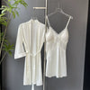Sexy Female Nighty&Robe Set Lingerie Spring Summer Bathrobe Nightgown Two Piece Set Loose Silk Satin Home Dress Lounge Wear