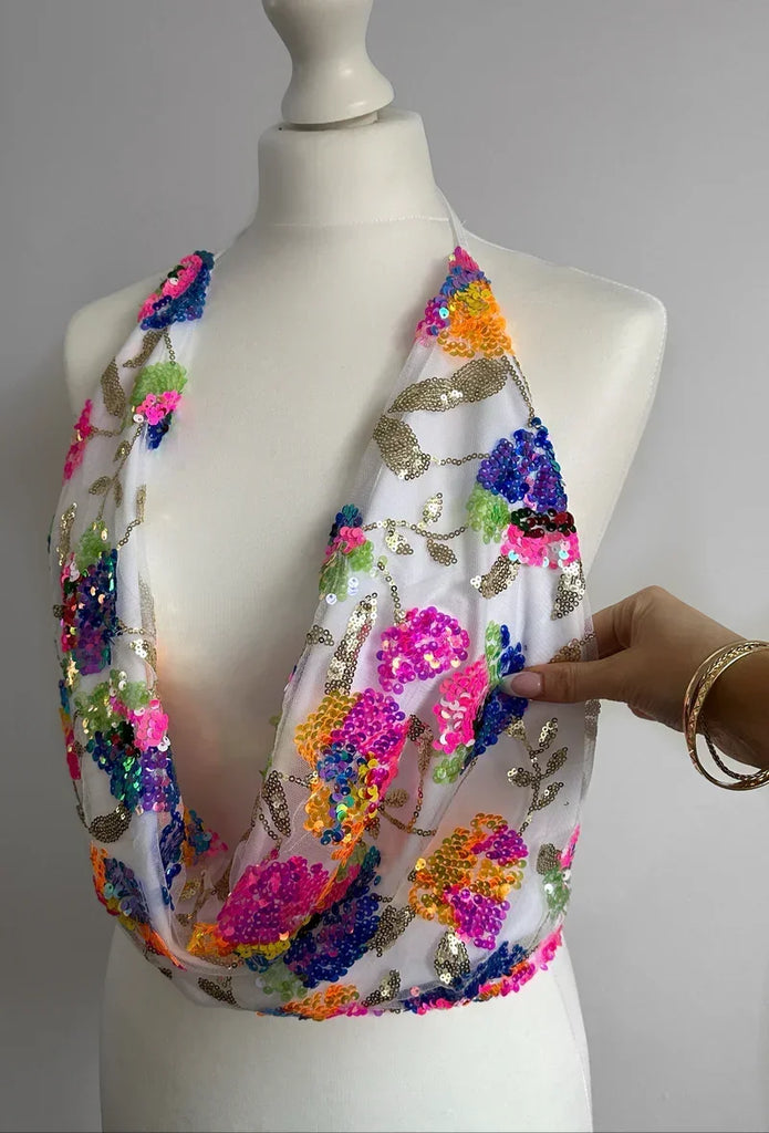 Sexy Sequined Halter Skirt Set Women Sleeveless Lace Up Tops Hip Package A-line Skirts 2025 Summer Lady Chic Party Beach Outfits