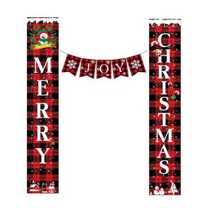 Christmas Decorations Outdoor Yard Front Porch Sign Set Red Black Buffalo Plaid Door Banner Hanging Merry Christmas Decorations