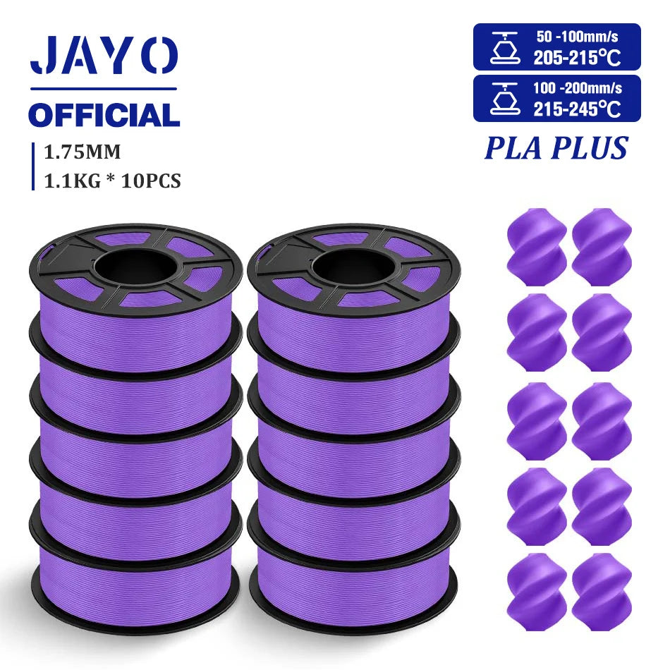 JAYO PLA + 3D Filament 1.75MM 10 Rolls PLA PLUS 3D Printer Filament Neatly Wound 3D Printing Filament 1.1kg Spool High Toughness