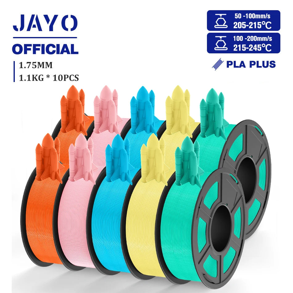 JAYO PLA + 3D Filament 1.75MM 10 Rolls PLA PLUS 3D Printer Filament Neatly Wound 3D Printing Filament 1.1kg Spool High Toughness