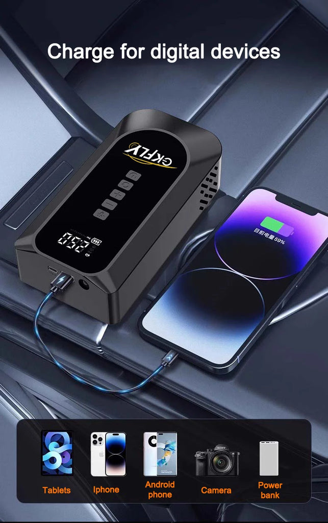 2000A Car Jump Starter Air Pump Multi-Function 4 In 1 Air Compressor Power Bank Car Battery Starter Starting Auto Tyre Inflator