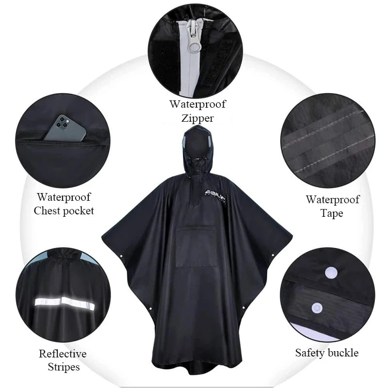 Waterproof Rain Poncho Lightweight Hooded Rain Coat Picnic Mat Blanket Sun Shelter for Outdoor Camping Hiking Cycling Climbing