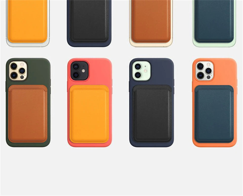 For Magsafe Leather Magnetic Wallet Case For iPhone 14 12 15 13 Pro Max Magnetic Card Bag Cover Samsung S23 S22 Ultra Accessory