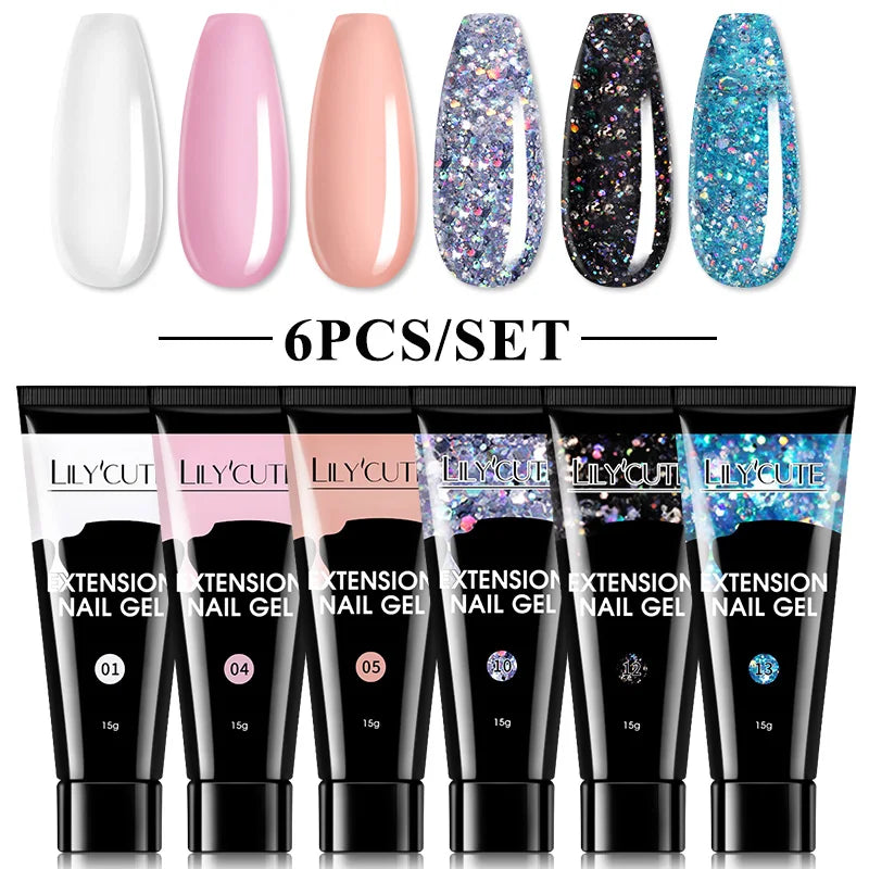 LILYCUTE 15ml Nail Extension Gel Kit Soak Off UV Gel Acrylic White Clear Pink Gel Nail Polish LED Lamp Manicure Set For Nail Art