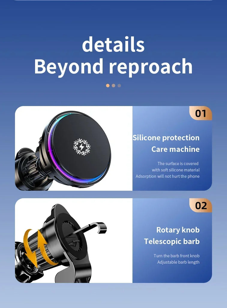 30W Ice Cooling Magnetic Wireless Car Charger Fast Charging Station for iPhone15 14 13 12 Pro Max MacSafe Car Phone Holder Stand