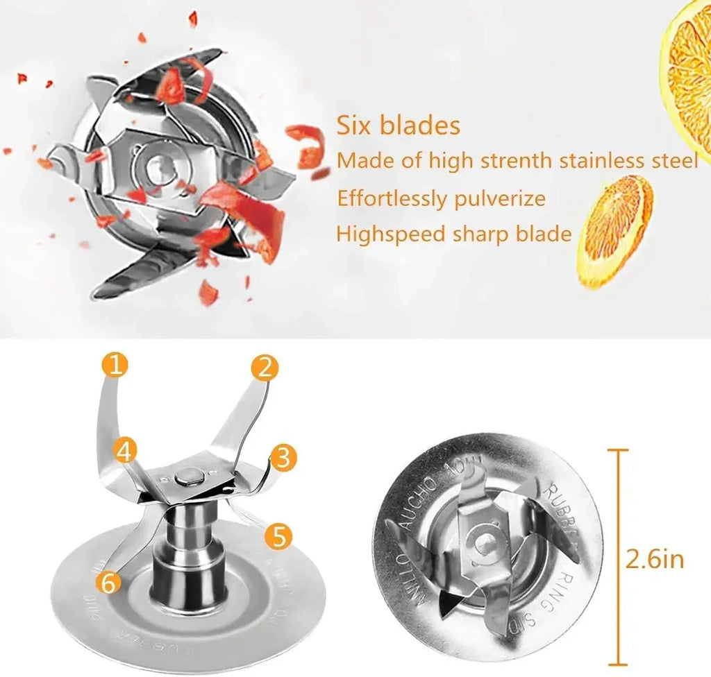 Blender Replacement Parts Stainless Steel 6 Point Fusion Blade 4980 with Rubber O Ring Seal Gasket Fit For Oster Blender