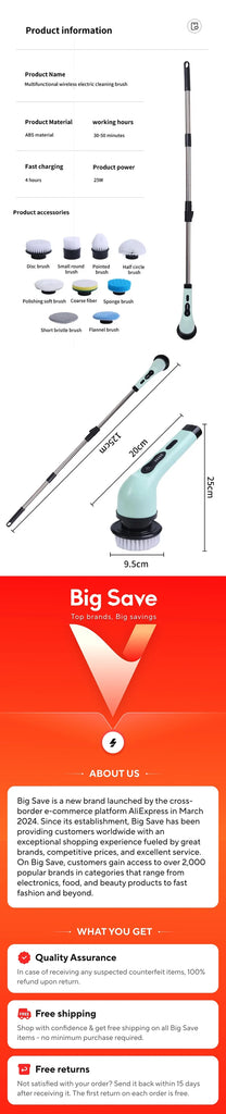 9-in-1 Electric Cleaning Brush Electric Spin Cleaning Scrubber Electric Cleaning Tools Parlour Kitchen Bathroom Cleaning Gadgets