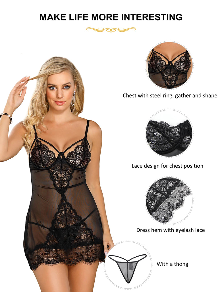 Nighty For Ladies Sexy Lingerie Plus Size XXXL 5XL Soft Eyelash Lace Sheer Erotic Costumes Transparent Babydoll Lingerie Bustier