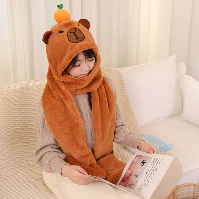 High Quality New Capybara Plush Hat Scarf Gloves 3-in-1 Elk Creative Cartoon Super Soft Warm Christmas Gift For Boys And Girls