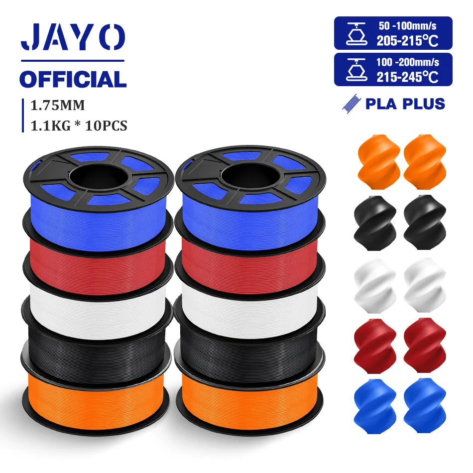 JAYO PLA + 3D Filament 1.75MM 10 Rolls PLA PLUS 3D Printer Filament Neatly Wound 3D Printing Filament 1.1kg Spool High Toughness