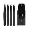 Tweezers Set 4piece Professional Stainless Steel Tweezers Precision Tweezers for Eyelash Extension Eyebrows Facial Blackhead