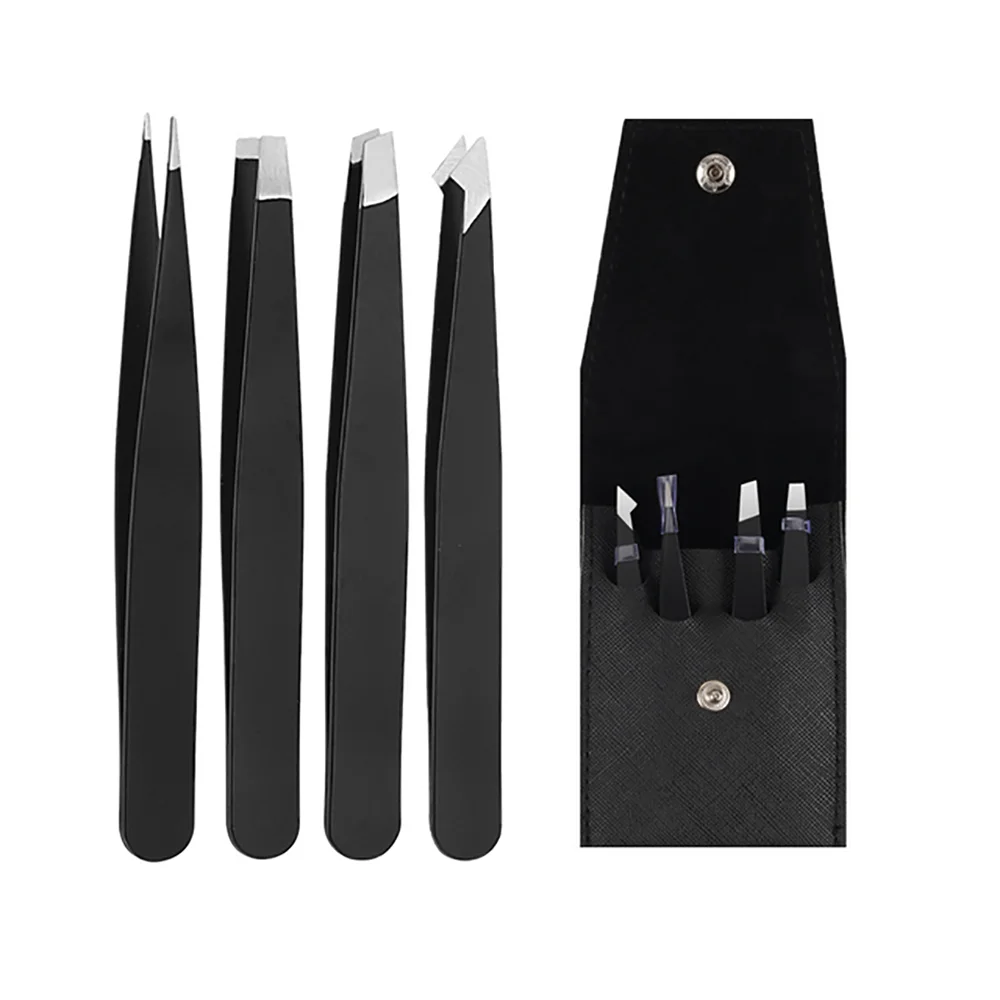 Tweezers Set 4piece Professional Stainless Steel Tweezers Precision Tweezers for Eyelash Extension Eyebrows Facial Blackhead