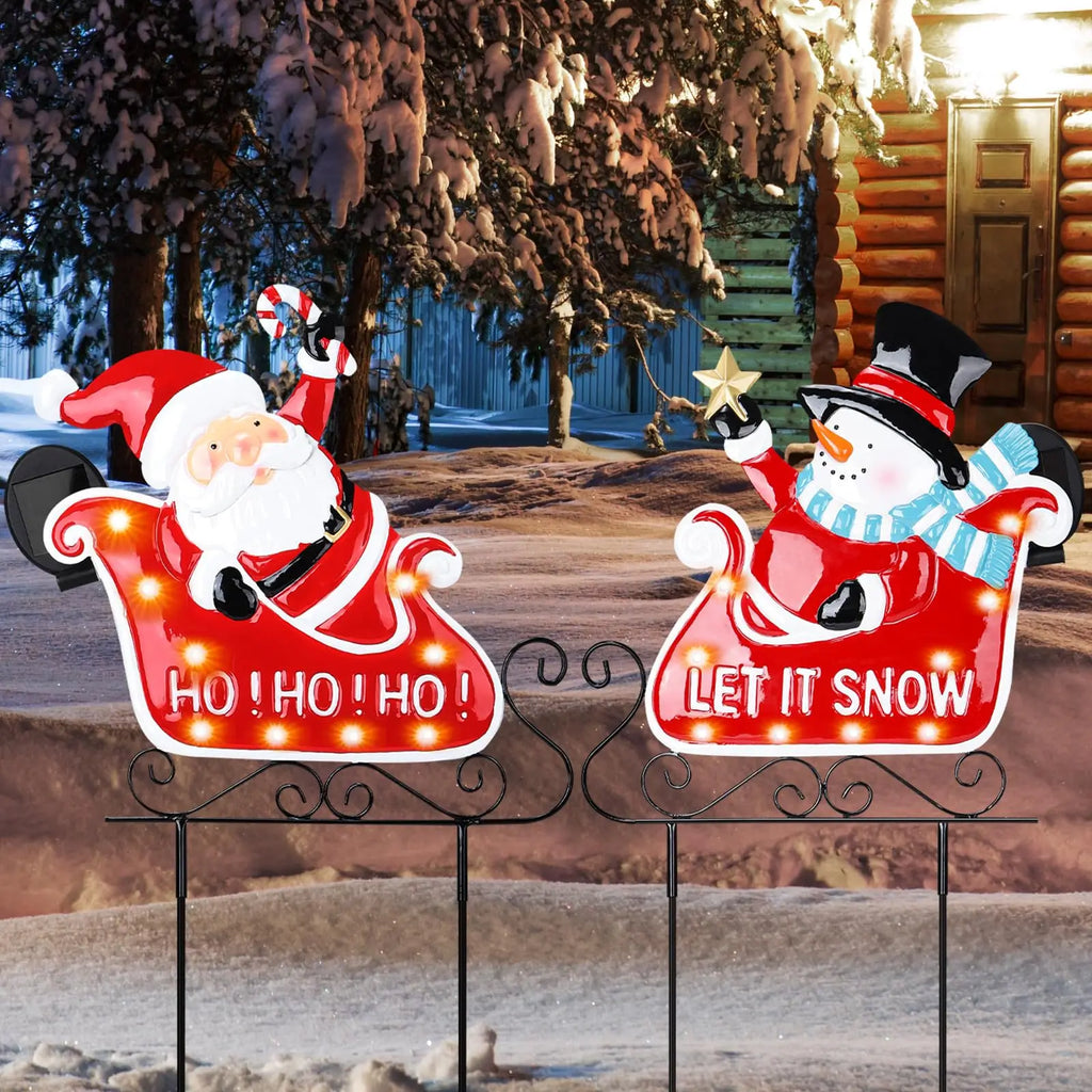 Christmas Decorations Outdoor Yard,Garden Metal Stakes with Solar LED Lights,Santa Claus,Elk,Perfect for Outdoor Lighted Holiday