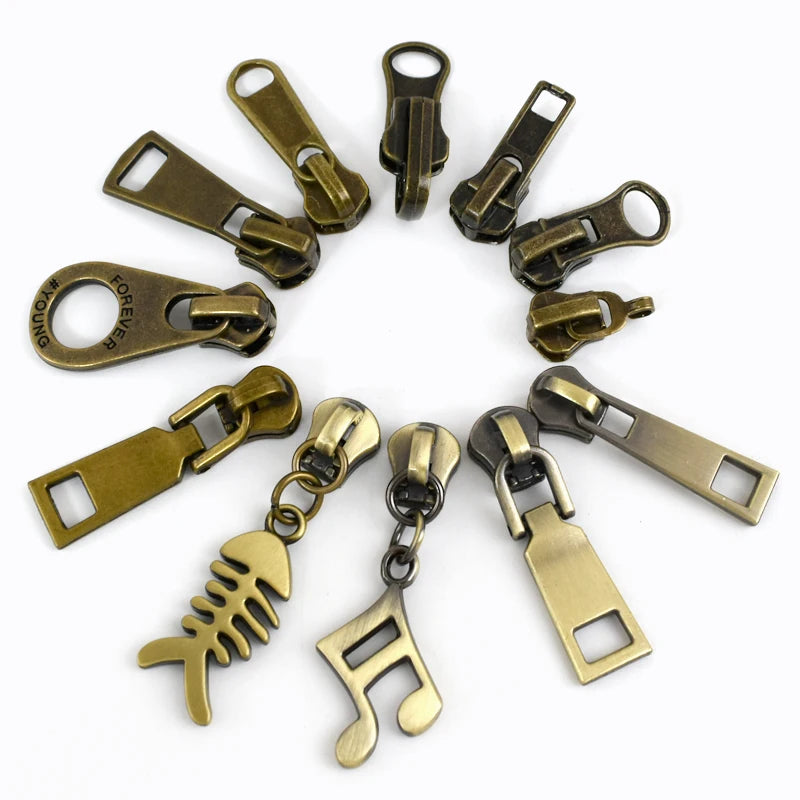 5/10Pcs Meetee 5# Bronze Zipper Slider Pull for Metal Zippers Sewing Bag Zips Puller Head Clothes Zip Repair Kit DIY Accessories