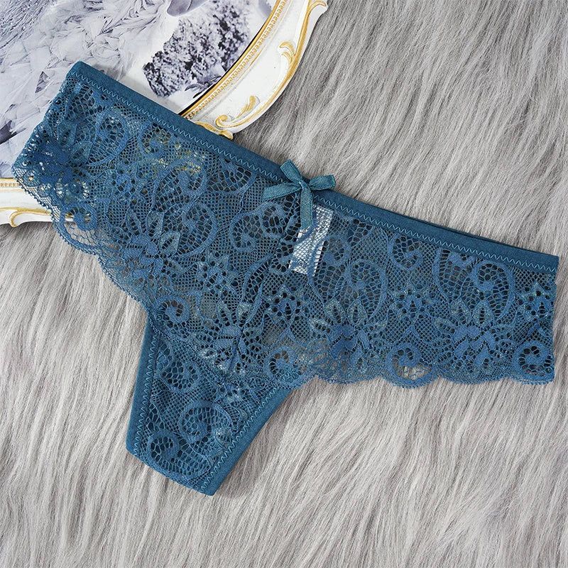 Sexy Lace Thong Women Low Waist Panties Transparent Underwear Hollow Out Female Lingerie Elasticity Comfortable Underpants