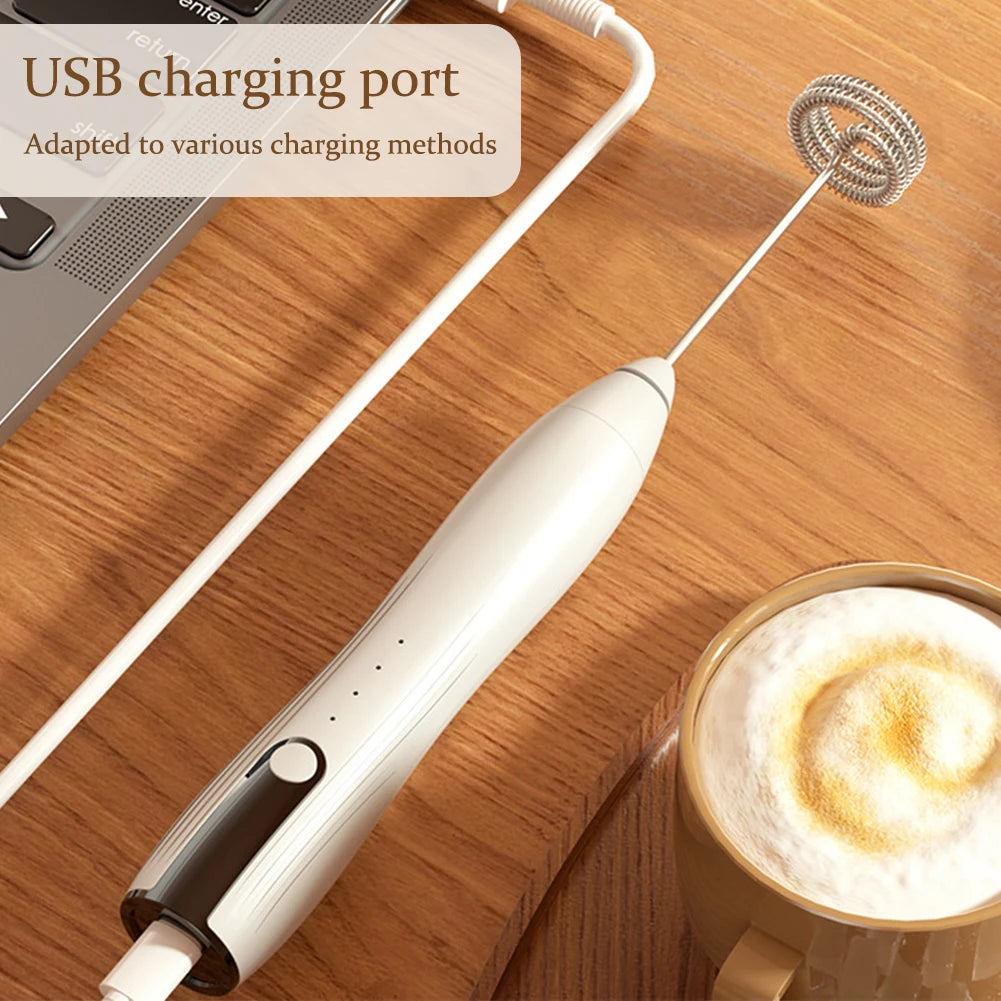 Electric Egg Beater 3 Speeds Mini Stirrer Whipper Stainless USB Rechargeable 1500mAh Wireless for Latte/Cappuccino/Hot Chocolate
