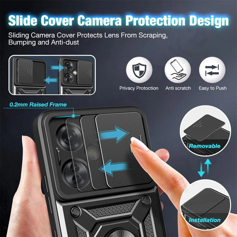 Case for OPPO Reno 11F 11 10 5G Pro Camera Lens Cover Phone Case Ring Stand Armor TPU Antill Silicone Rotate Cover