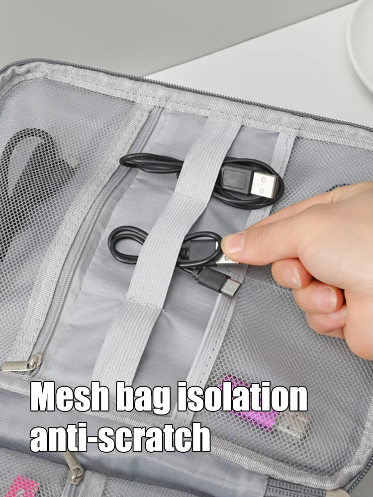 Black Oxford Cloth Electronic Accessory Storage Bag, Cube Travel Bag, Portable Data Cable Headphone Organizer Bag Office suppli