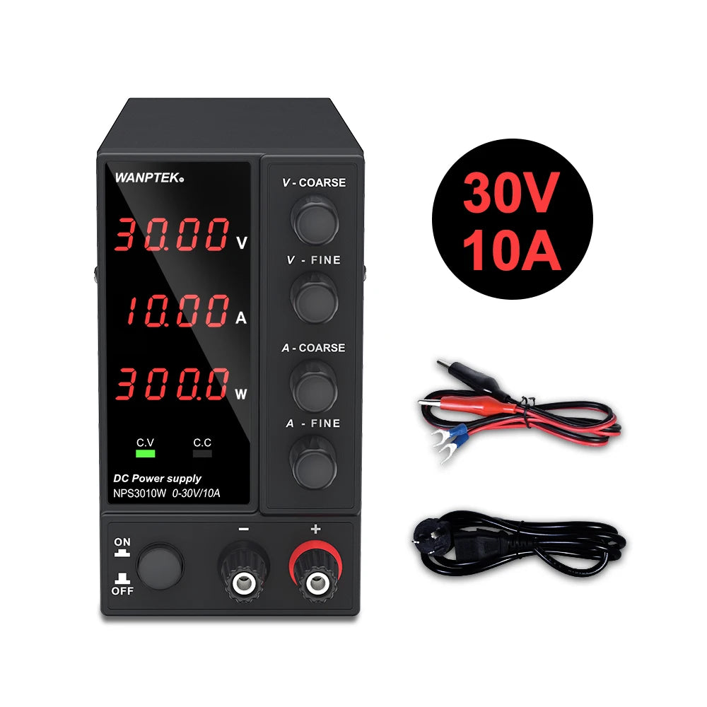 Wanptek Adjustable DC Power Supply 30V 10A 60V 5A Lab Bench Power Source Stabilized Power Supply Voltage Regulator Switch 120V