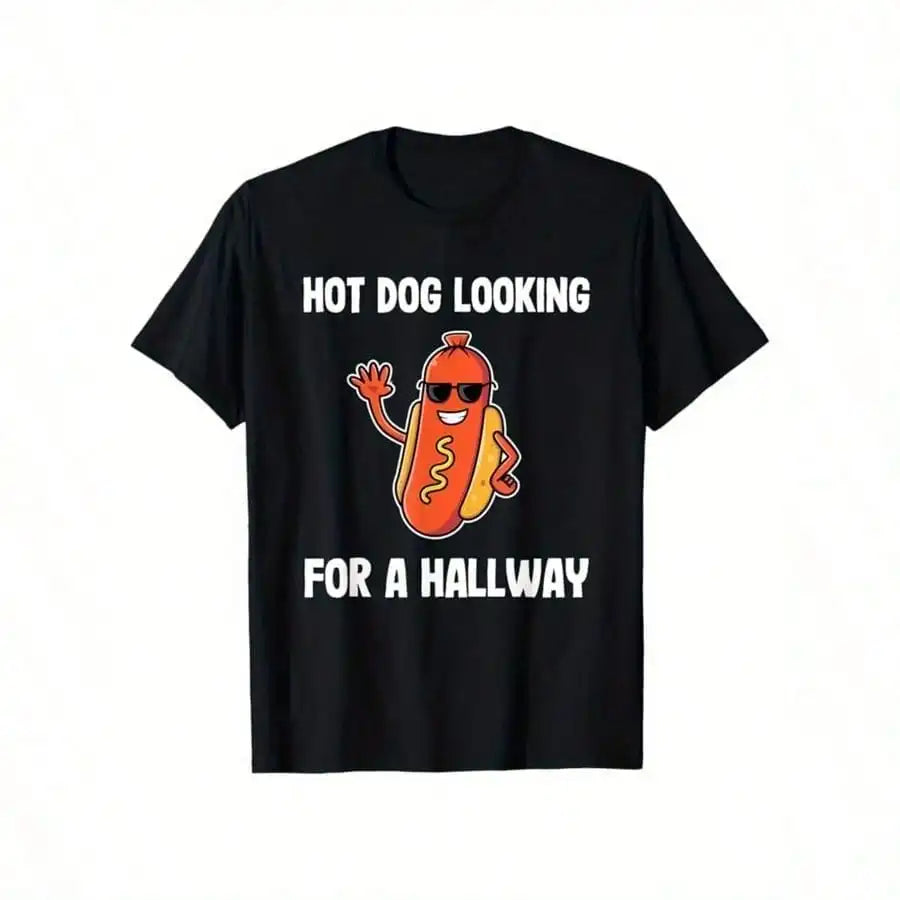 Men's Cotton T-Shirt With Hot Dog Printed, Casual Short Sleeve Round Neck Tee, Soft Comfortable Top