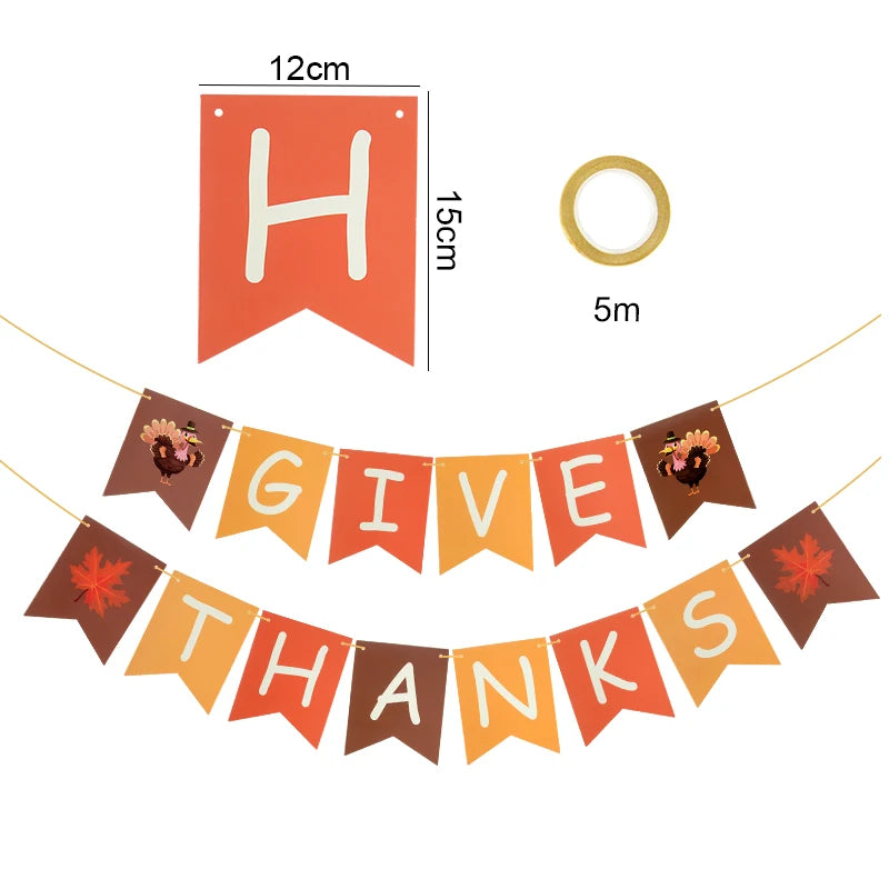 Autumn Leaves Maple Garlands Round Paper Thanksgiving Banner String Home Birthday Party Holiday DIY Wall Fireplace Hanging Decor