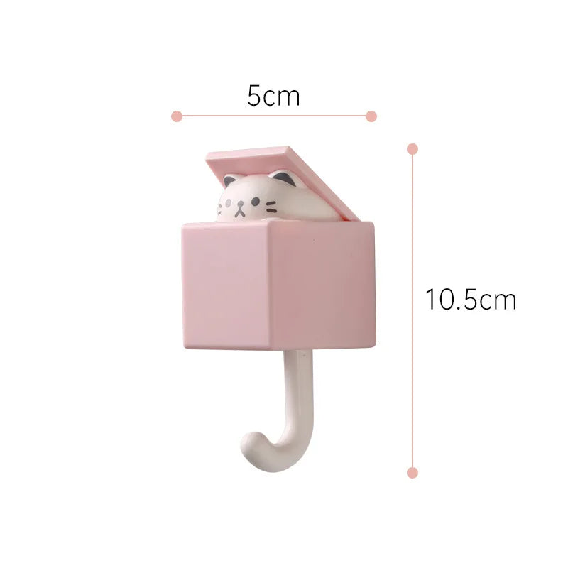 Cartoon Cat Hooks Stickers Bedroom Door Hooks Key Hooks Umbrella Towel Hat Coat Rack Wall Animal Decorative Hooks