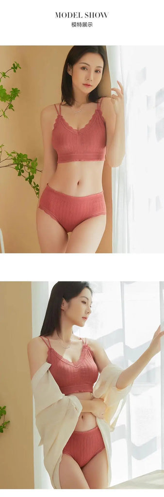 Sexy Seamless Tops Set High Waist Panties Women Wireless Underwear Suit Soft Padded Bras Set Backless Bralette Lingerie