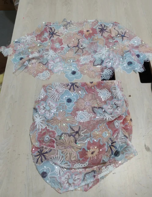 Women's Sequins Beach Skirt Sets Sexy Mesh See Through Slim Holiday Outfits Long Sleeve Fashion Club Party Two Piece Set 2025