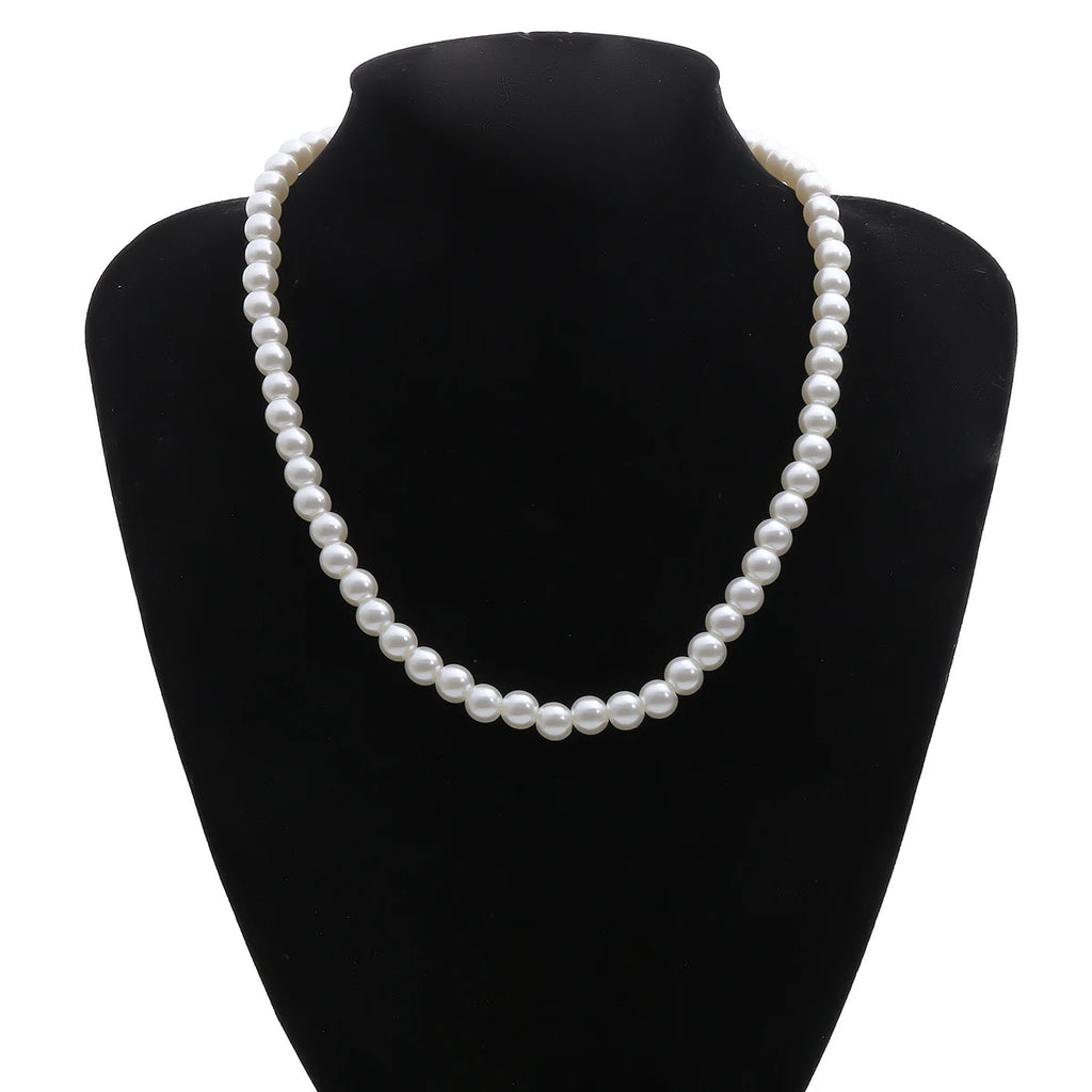 Simple Imitation-Pearl Beaded Short Choker Necklace for Men Trendy White Beaded Chains on Neck Accessories 2023 Fashion Jewelry