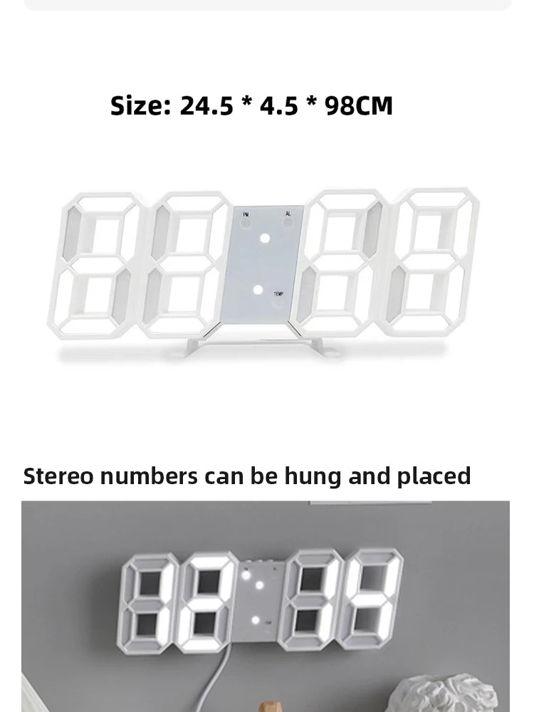 3D LED Wall Clock: Modern Digital Design with Nightlight & Luminous Alarm for Living Room Decor