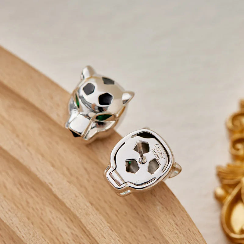 Designer Fashion Style Earrings Necklace Inlay Cubic Zircon Black Enamel Spots Leopard Panther Jewelry Sets