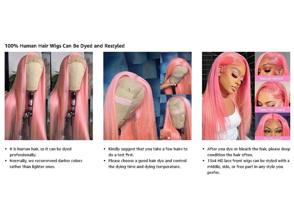 40 Inch Hot Pink Transparent Lace Front Wig Human Hair 13x6 Lace Frontal Wigs For Women Long Straight Colored Human Hair Wigs