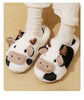 Winter Home Slippers for Couples Warm Plush Neutral Cartoon Cow Indoor Anti Slip Comfortable Cotton Slippers for Men and Women