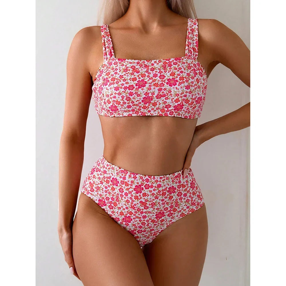 Sexy Floral Print Female Swimsuits Women Bikini 2025 Swimwear High Waisted Bikinis Sets Two Pieces Bandeau Bathing Suit Beahwear