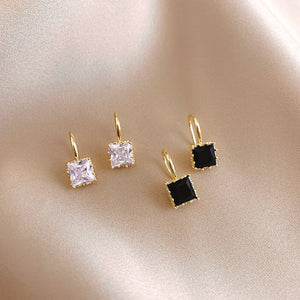 Obega Square Crystal Stone Earrings Copper Material in Gold Plated Clear Black Crystal Stone Fish Hook Earring Women Hot Jewelry