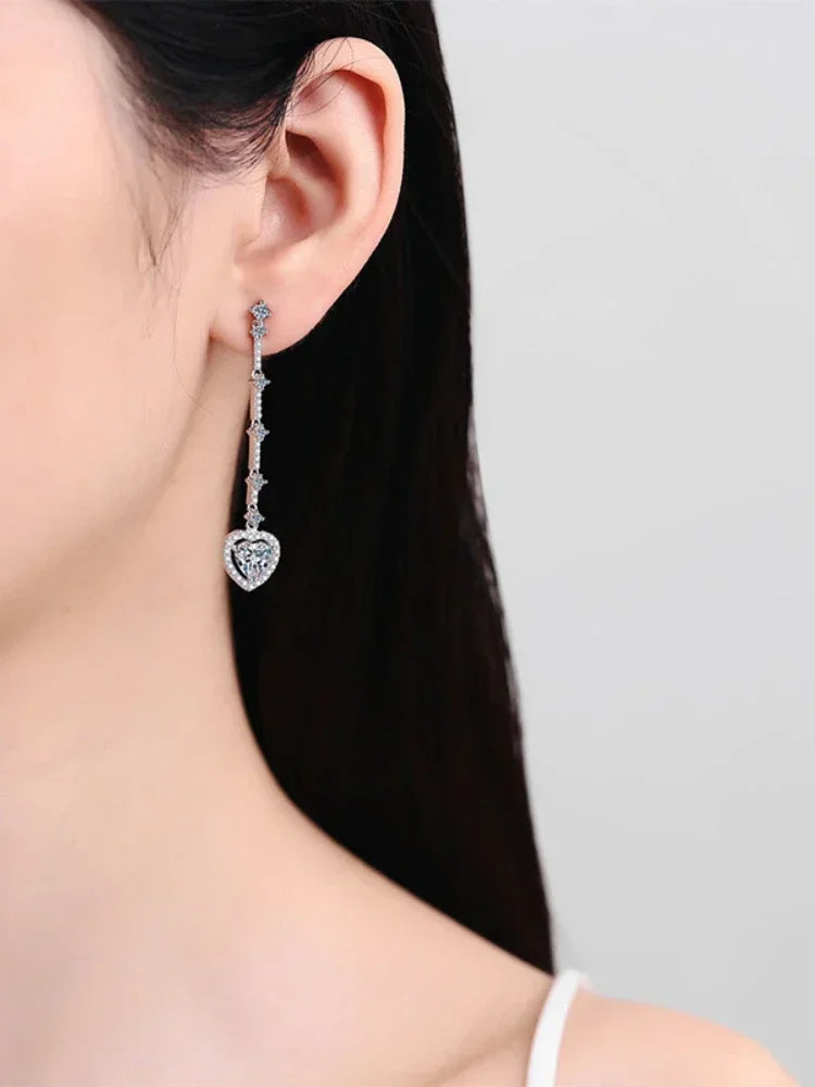 Hot sales Silver earrings jewelry 925 sterling silver charms earrings Long Fringed Love Bag Moissanite is suitable for daily wea