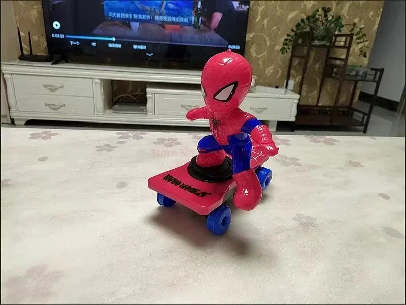 New The Avengers Spiderman Automatic Flip Rotation Skateboard Acousto-optic Car Electric Music Stunt Scooters Toy Christmas Gift