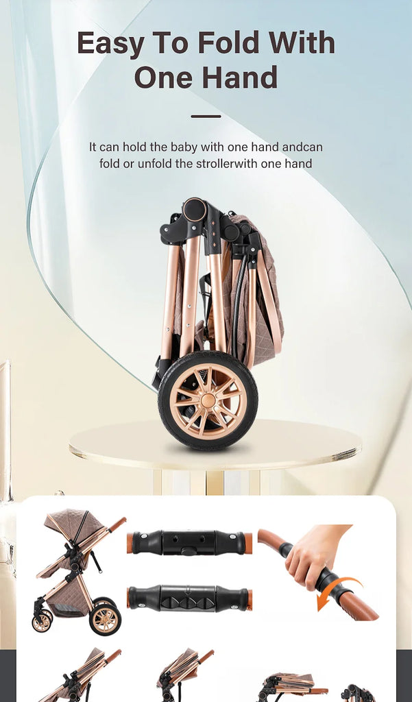 Luxurious Baby Stroller 3 in 1 Portable Travel Baby Carriage Folding Prams High Landscape Aluminum Frame Car for Newborn Baby