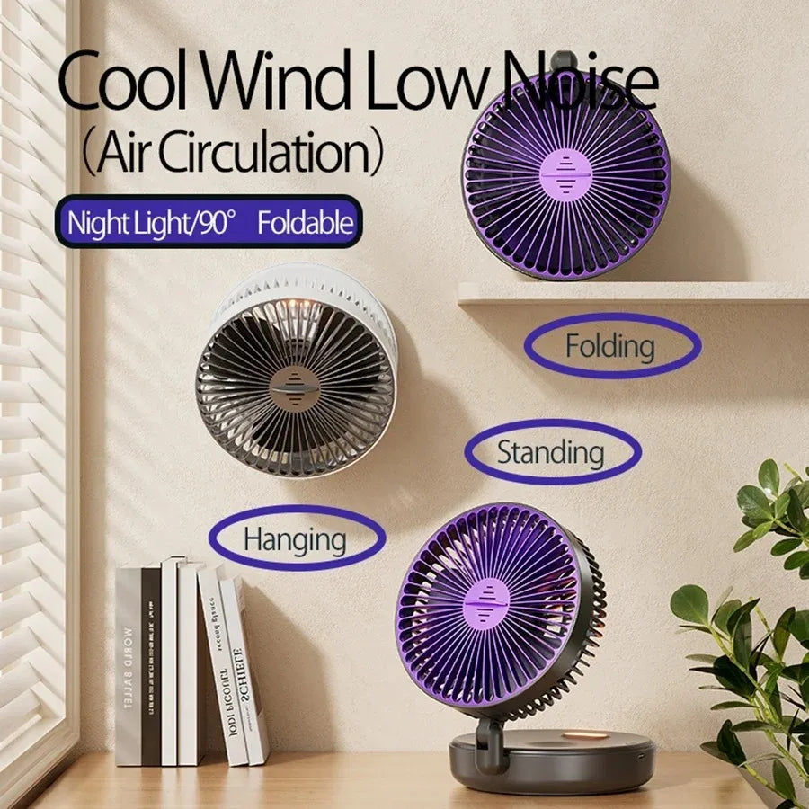 Foldable Desktop Fan Mini  Wall-Mounted Fan With Warm Night Light Rechargeable 4 Gears Adjustable Portable Air Circulation Fan - Mighty Dollars
