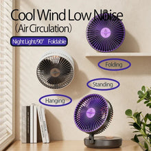 Load image into Gallery viewer, Foldable Desktop Fan Mini  Wall-Mounted Fan With Warm Night Light Rechargeable 4 Gears Adjustable Portable Air Circulation Fan - Mighty Dollars