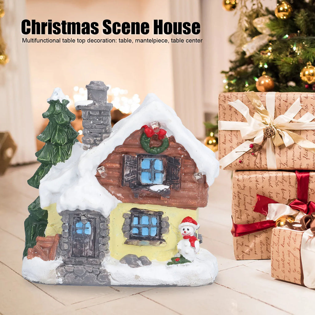 Christmas Decorations Winter Snow Christmas Houses Miniature Indoor Village Building Santa Houses Decor with Warm LED Light