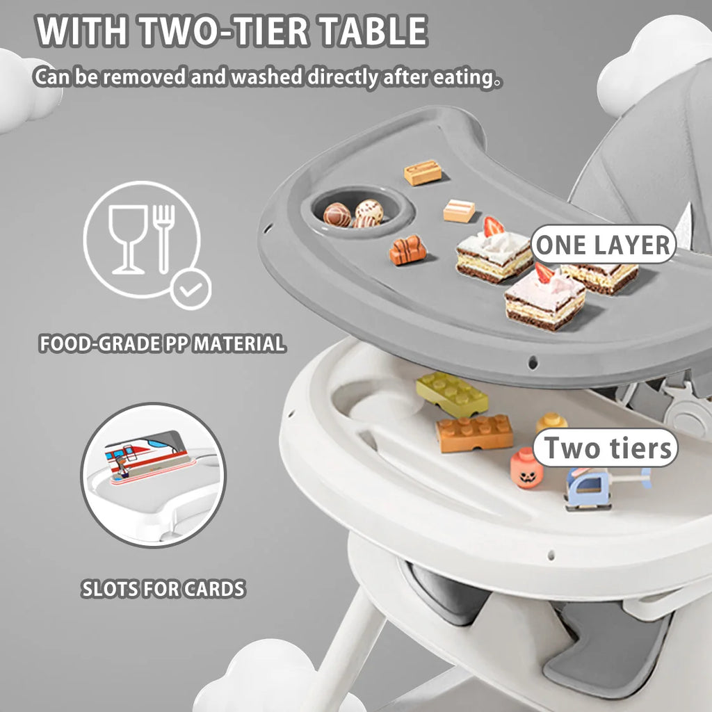Foldable Baby High Chair 6 Months Plus, with Large Antislip Pad & ToyRack, Easy to Clean Feeding , E500