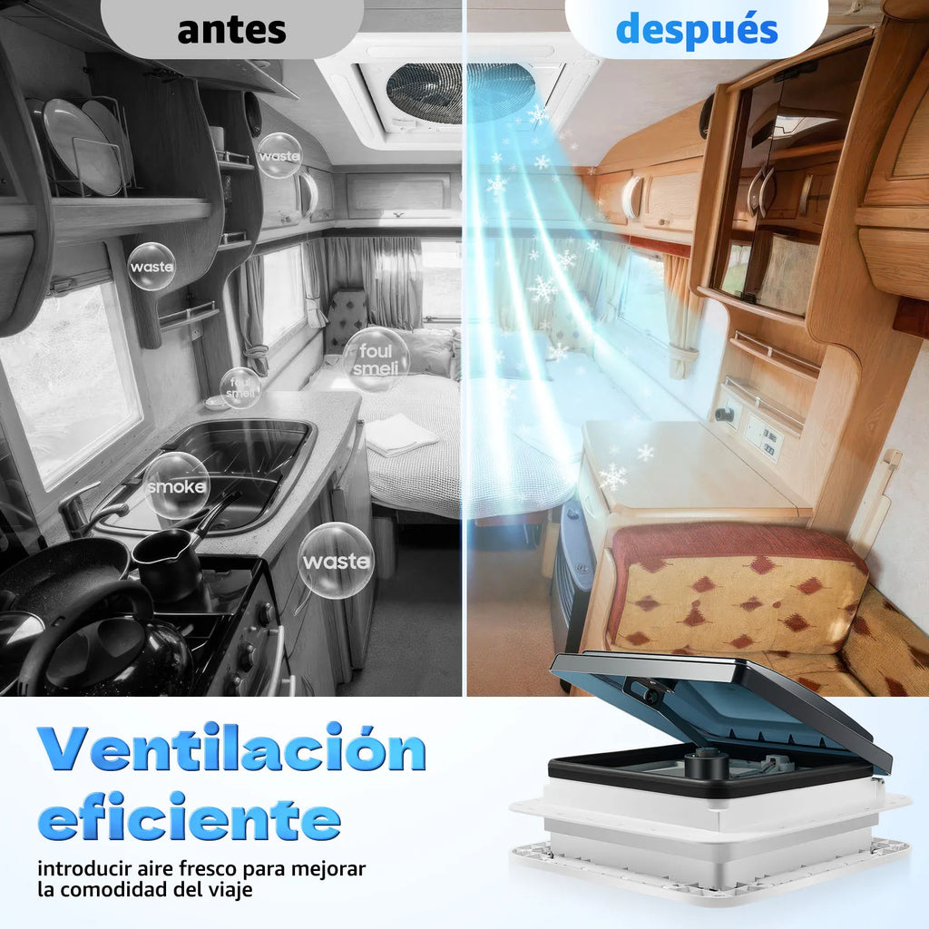 Caravan Roof Vent Fan for RV Light-transmitting Window Motorhome Air Ventilation Automatic Exhaust Fan with LED Light 12V